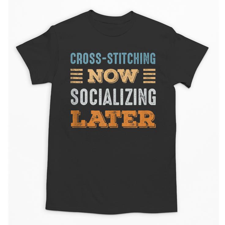 Cross-Stitching Now Minimal Socializing Introvert Vintage Unisex T-Shirt