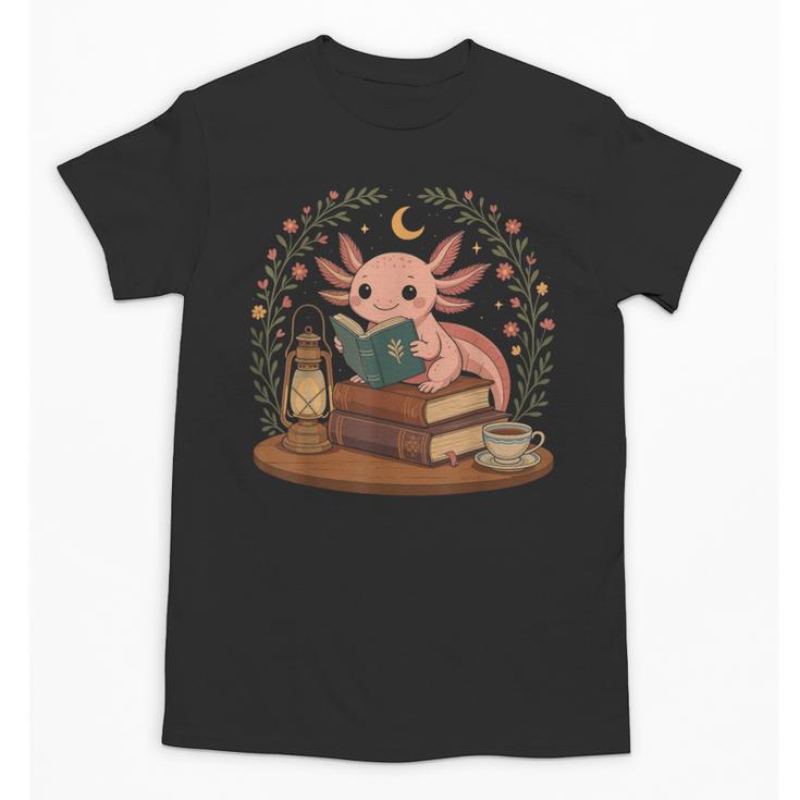 Cute Axolotl Reading Books Cozy Bookworm Unisex T-Shirt