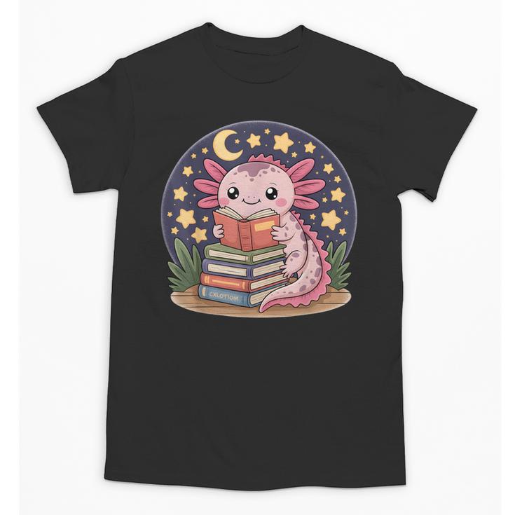 Cute Axolotl Reading Books Cozy Night Aesthetic Unisex T-Shirt
