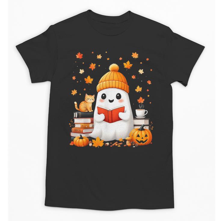 Cute Beanie Ghost Bookworm Cozy Book Reading Halloween Unisex T-Shirt