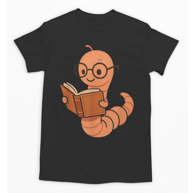 Cute Bookworm Worm Reading Book Glasses Nerdy Unisex T-Shirt