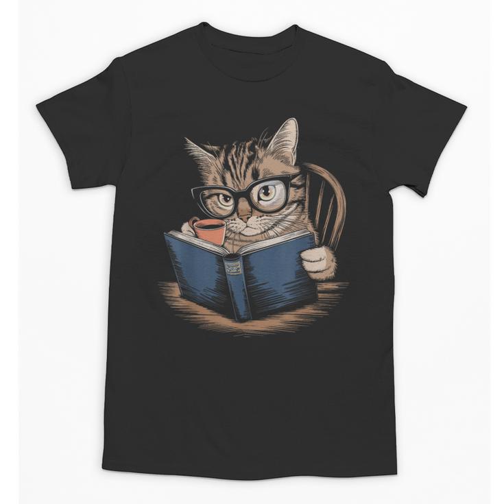 Cute Cat Reading Books With Tea Unisex T-Shirt