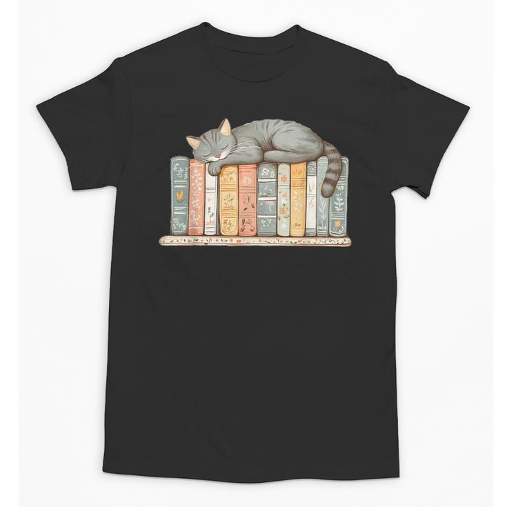 Cute Cat Sleeping On Books Unisex T-Shirt