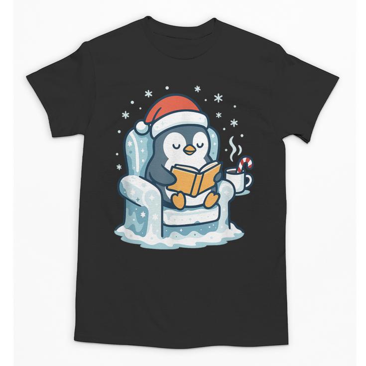 Cute Christmas Penguin Reading Book Cozy Winter Holiday Art Unisex T-Shirt