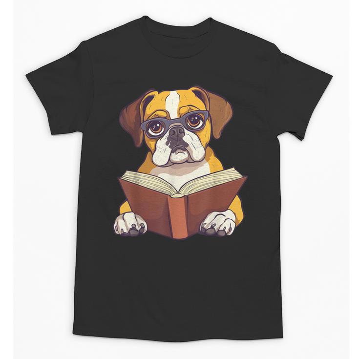 Cute Dog Boxer Reading Book Unisex T-Shirt