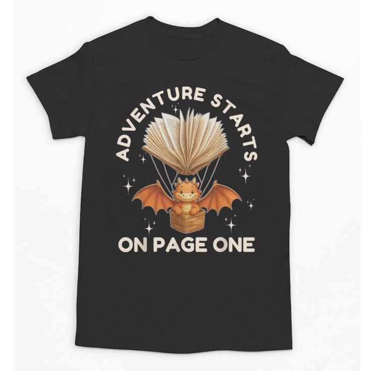 Cute Dragon Book Hot Air Balloon Adventure Fantasy Reading Unisex T-Shirt