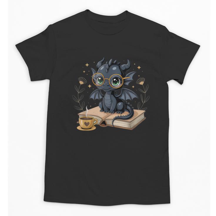 Cute Dragon Books Flower Bookworm Book Lover Unisex T-Shirt