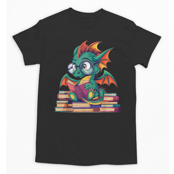 Cute Dragon Reading a Book Bookworm For Men Women Kid Unisex T-Shirt