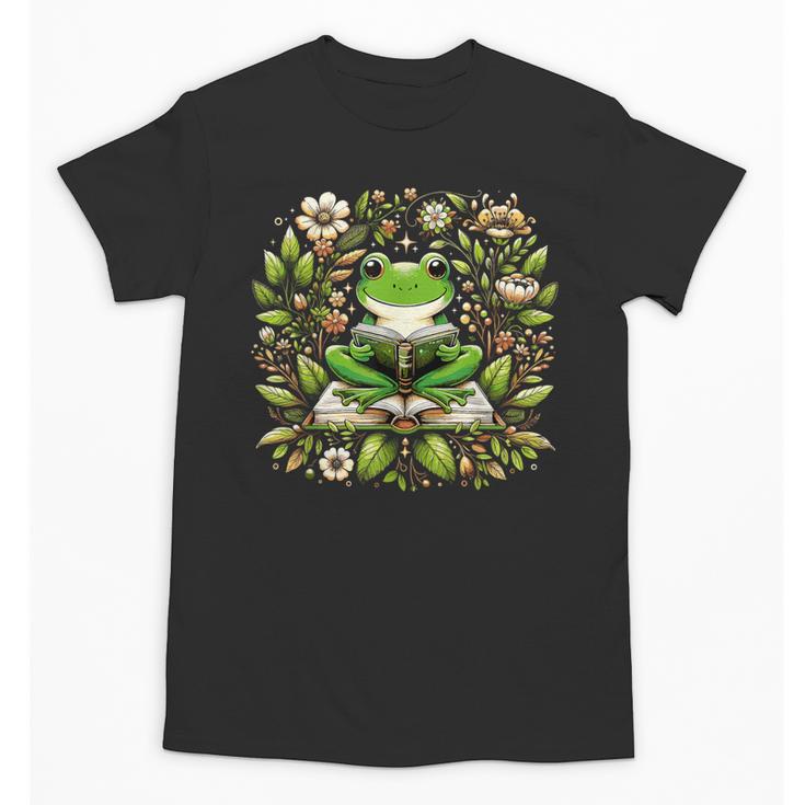 Cute Floral Frog Book Reading Unisex T-Shirt