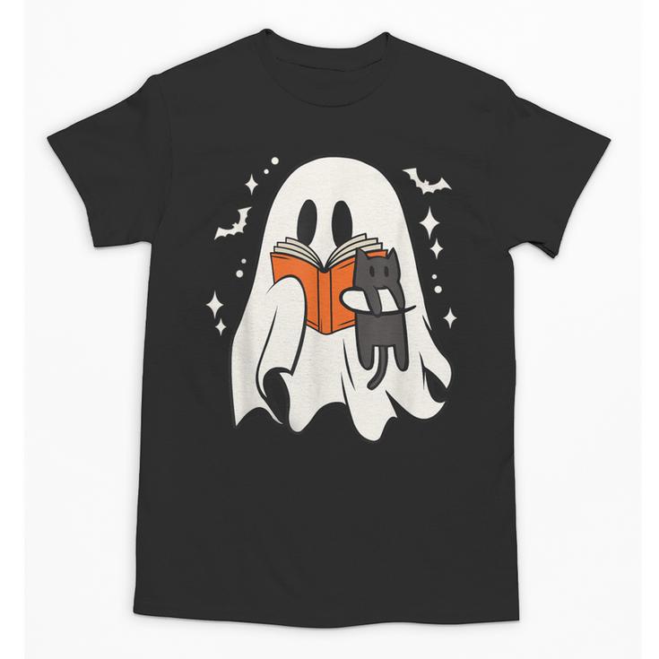 Cute Ghost Reading Book Spooky Season Halloween Costume Kids Unisex T-Shirt