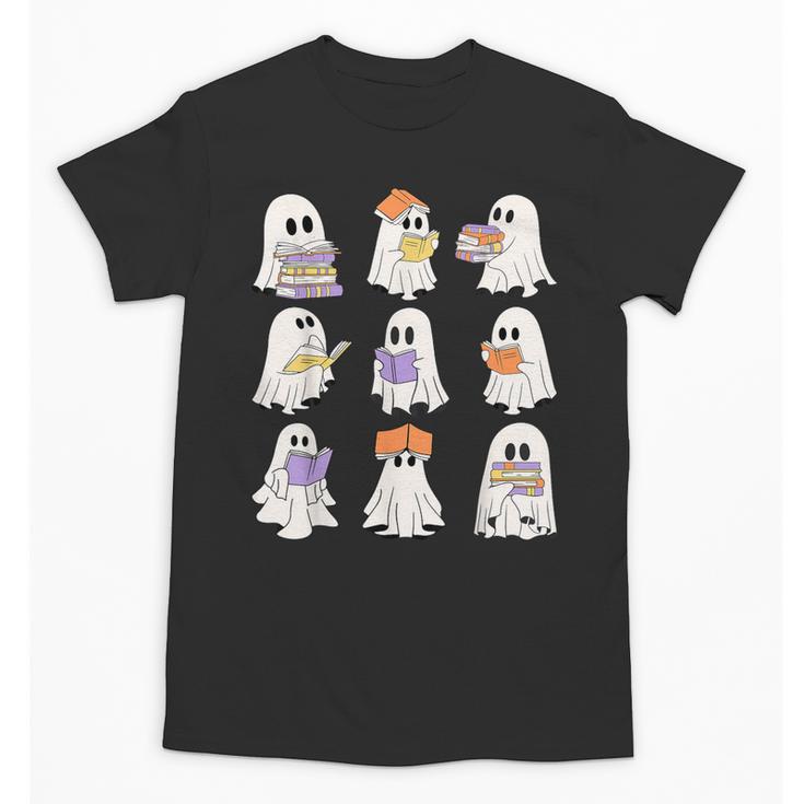 Cute Ghost Reading Books Teacher Halloween Reading Men Women Kids Unisex T-Shirt