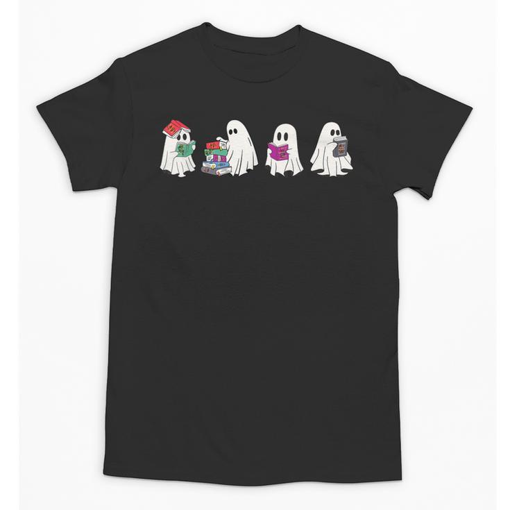 Cute Ghosts Reading Books Lover Spooky Season Halloween Unisex T-Shirt