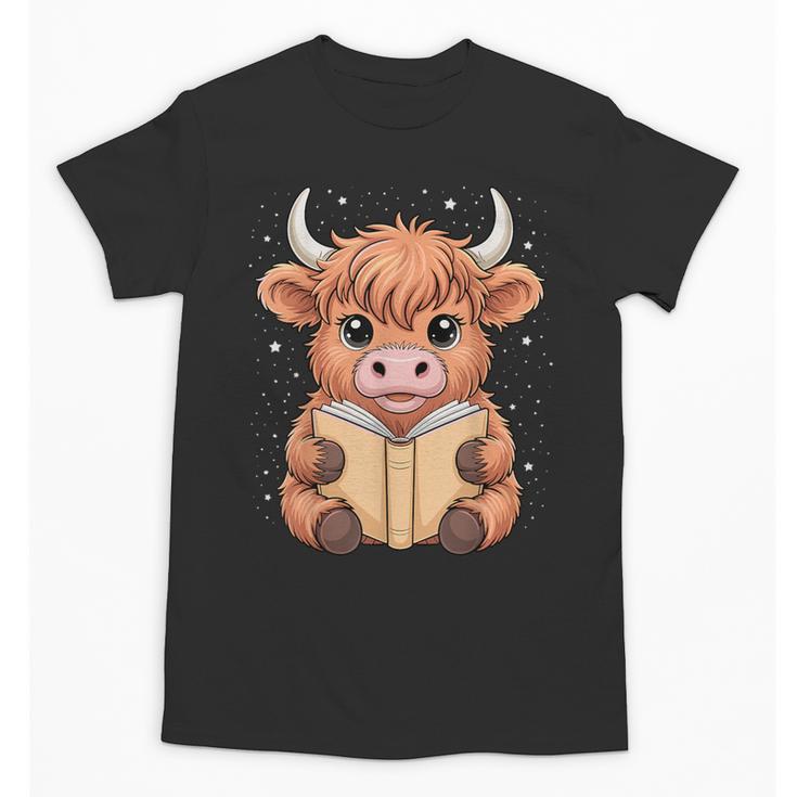 Cute Highland Cow Reading Book Unisex T-Shirt