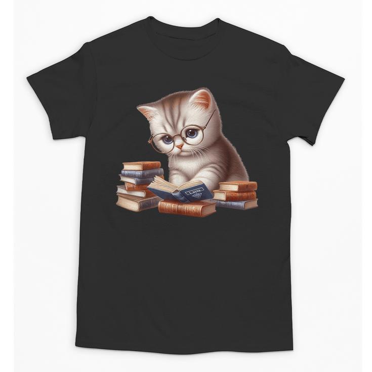 Cute Kitten Bookworm Adorable Cat With Glasses Reading Book Unisex T-Shirt