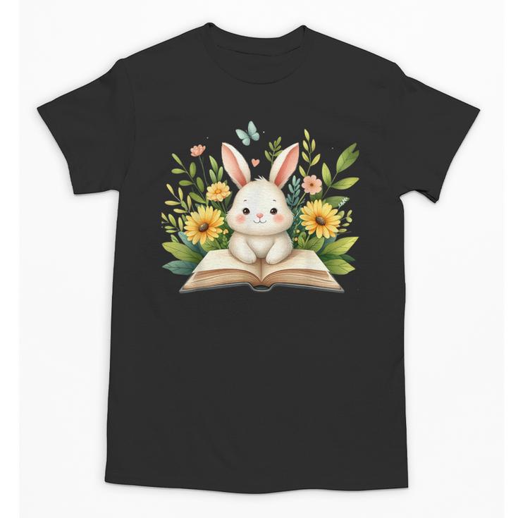 Cute Rabbit And Book Women Girls Reading Book Rabbit Lover Unisex T-Shirt