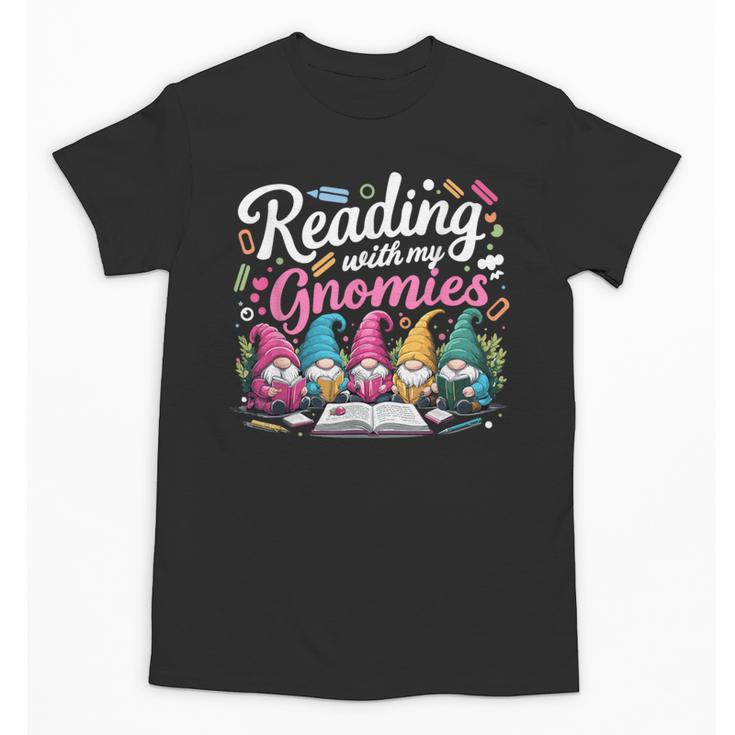 Cute Reading With My Gnomies Gnome Book Bookworm Lover Unisex T-Shirt