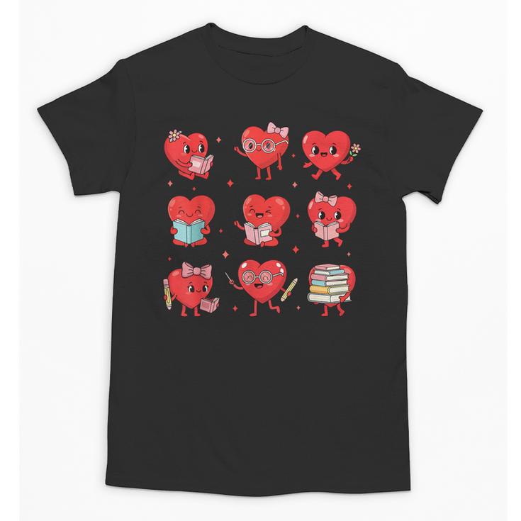 Cute Reading Hearts Valentine Day Book Lover Teacher Student Unisex T-Shirt