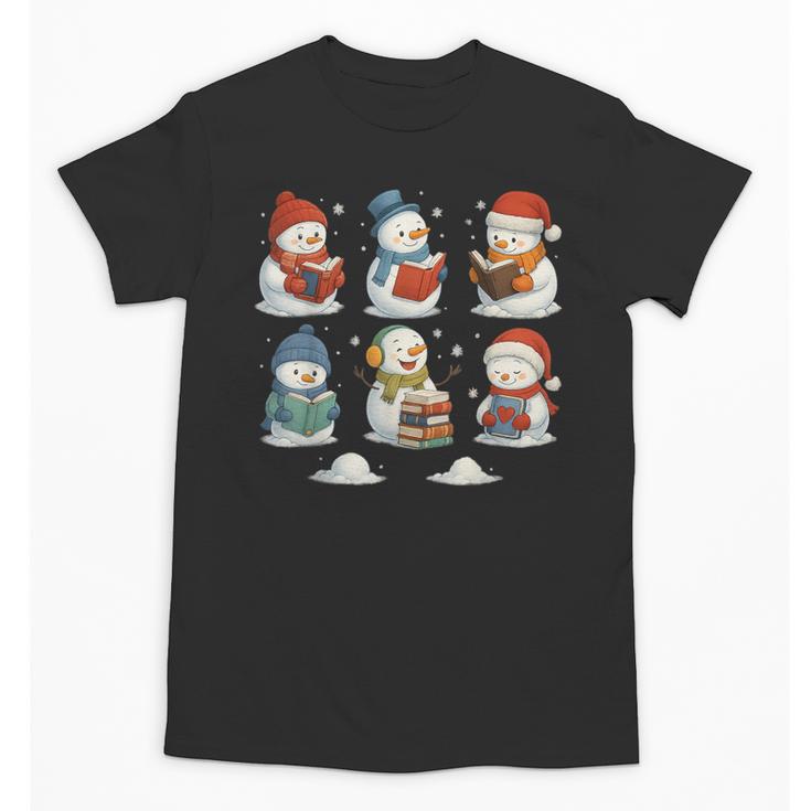 Cute Snowman Reading Books Christmas Winter Book Lover Unisex T-Shirt