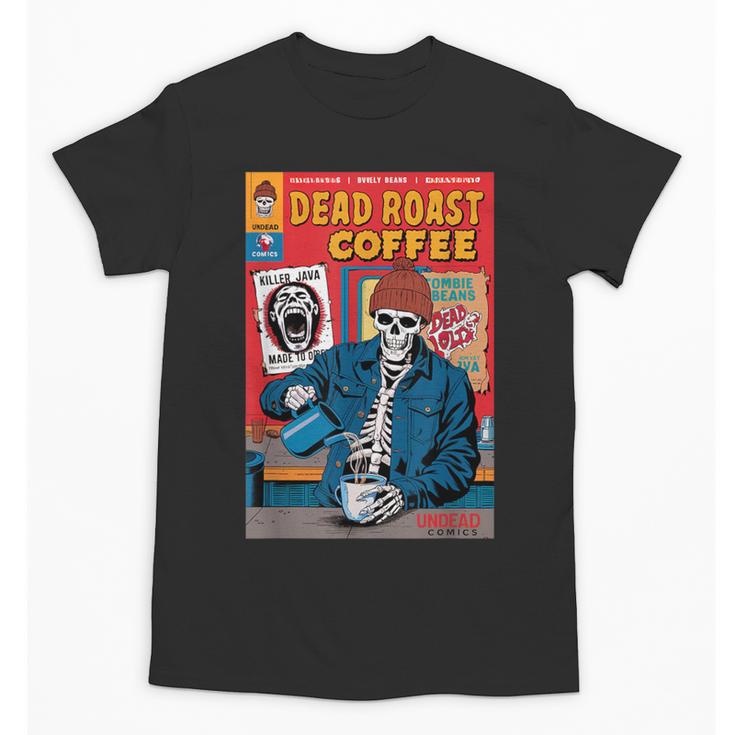 Dead Roast Coffee Comic Book Cover Style Skeleton Barista Unisex T-Shirt