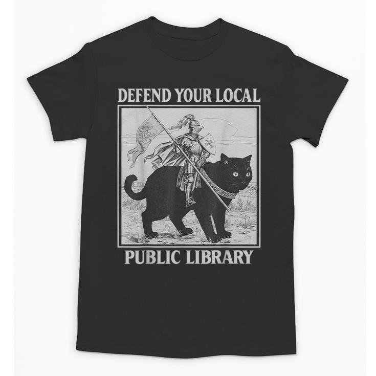 Defend Your Local Library Knight Cat Rider Book Lover Unisex T-Shirt