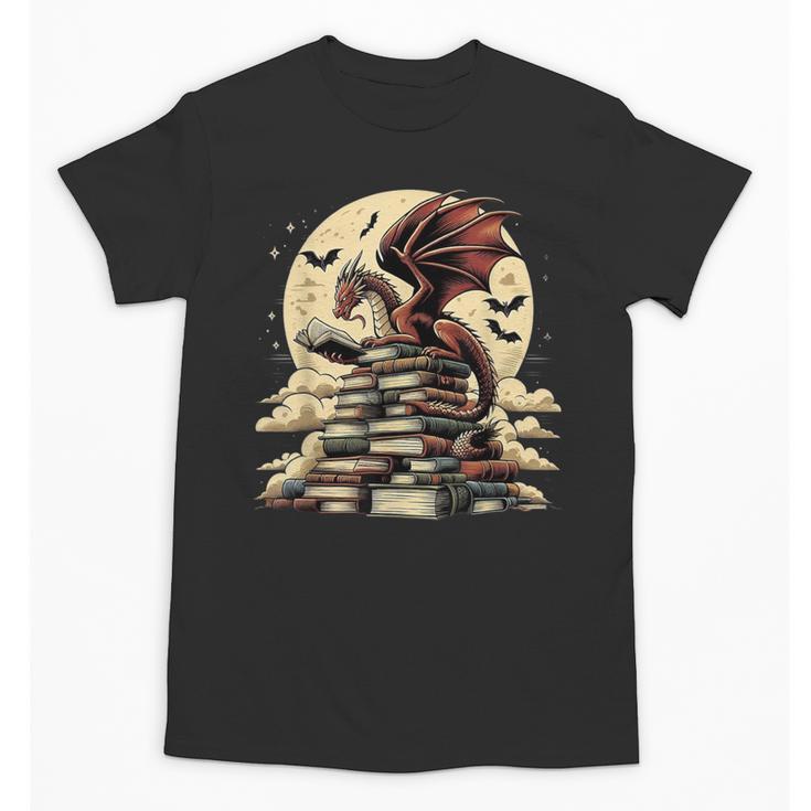Dragon Reading a Book Dragons And Books Lover Bookworm Unisex T-Shirt