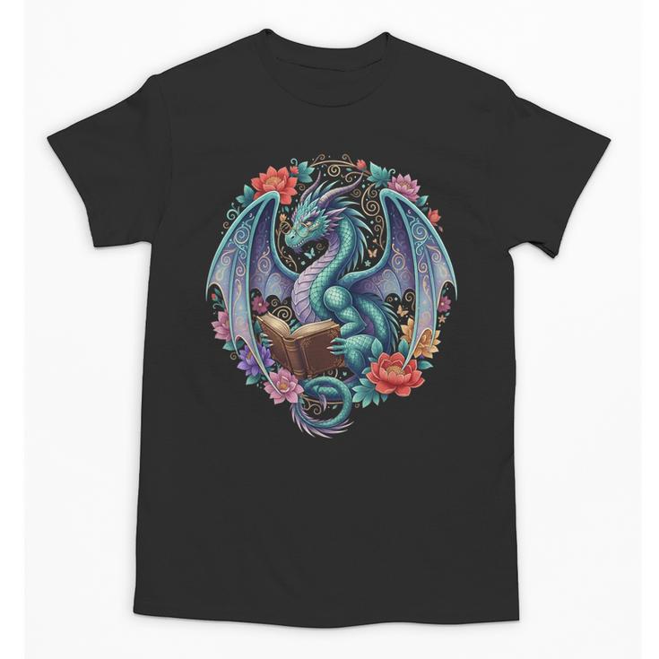Dragon Reading Book Girls Kids Bookworm Book Lover Unisex T-Shirt