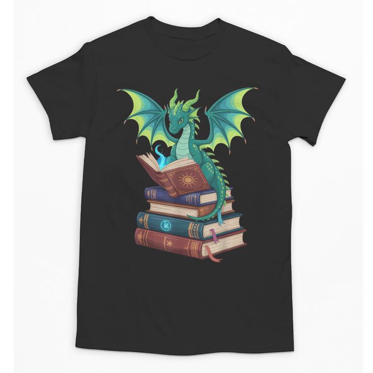 Dragon Reading Books Fantasy Lovers Mythical Creatures Unisex T-Shirt