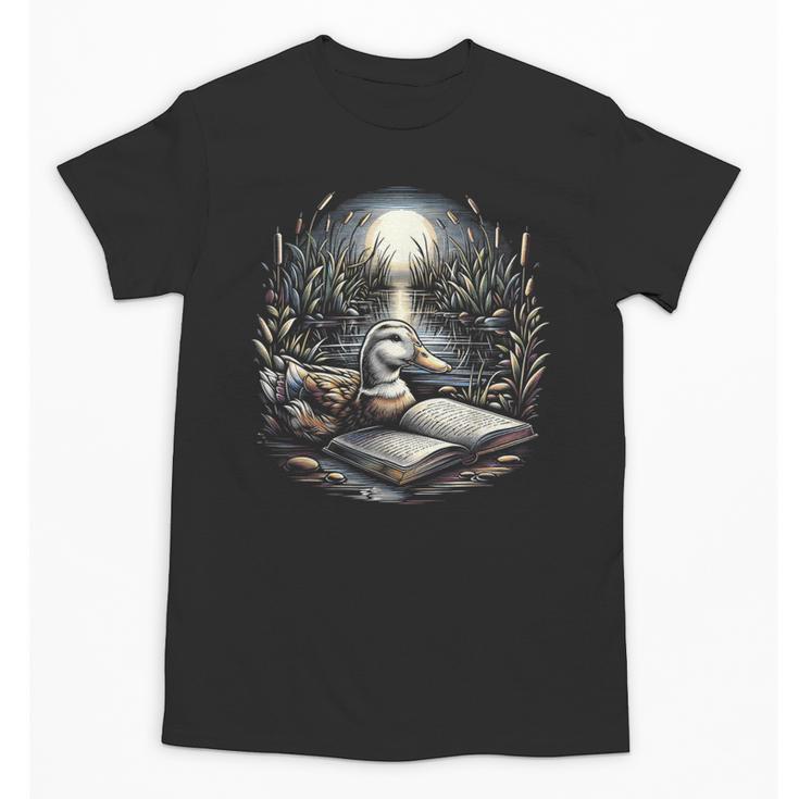 Duck Reading Book Full Moon Lake Scenery Unisex T-Shirt