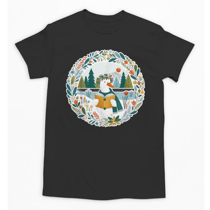 Duck Wilderness Book Reading Illustration Floral Unisex T-Shirt