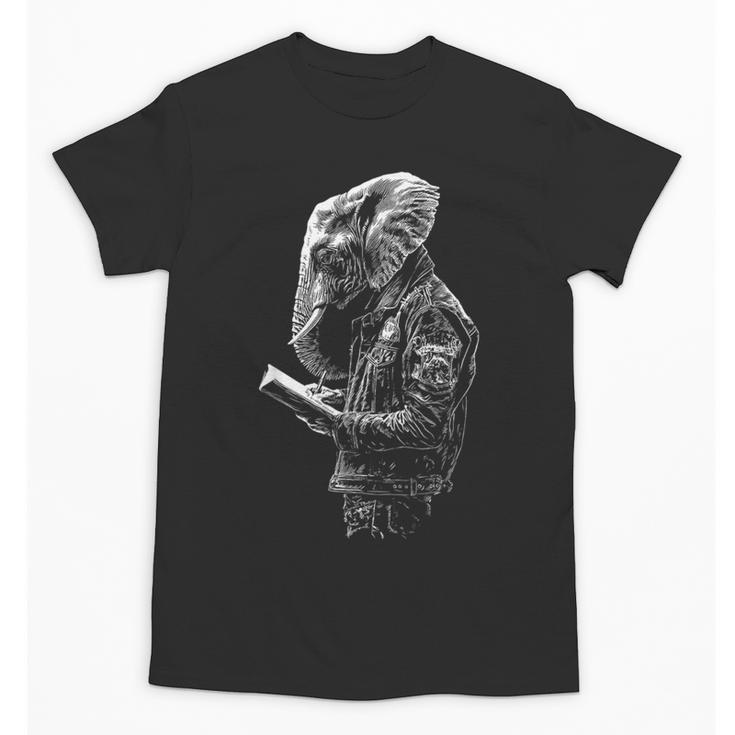 Elephant Holds Book Wriing Motif Animal Artwork Elephant Unisex T-Shirt