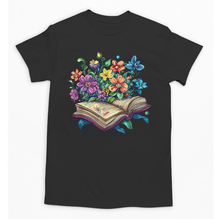 Enchanted Open Book With Blooming Flowers Unisex T-Shirt