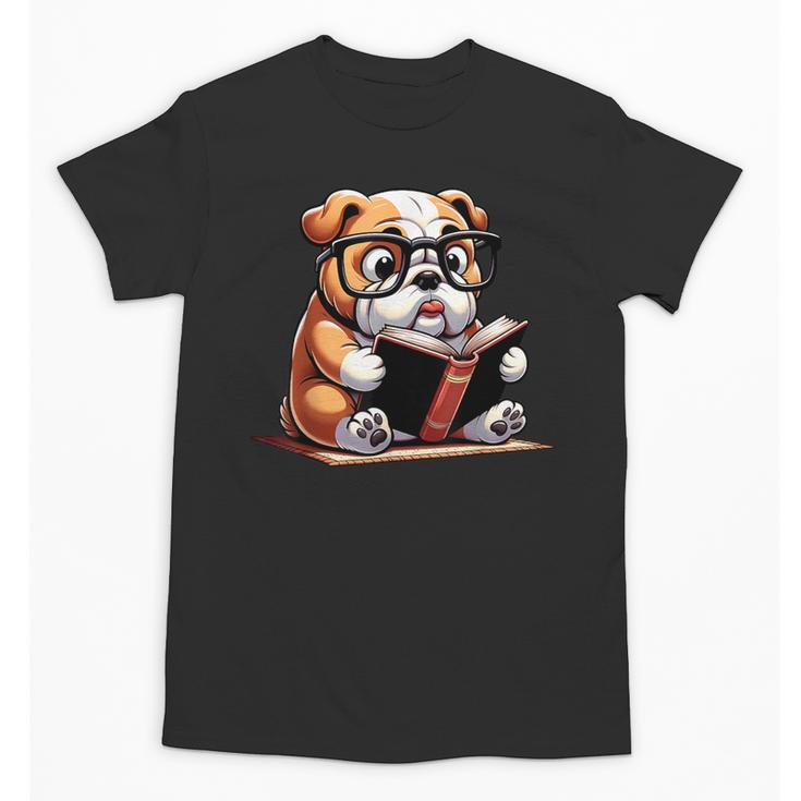 English Bulldog Reading a Book Dog For Men Women Girls Kids Unisex T-Shirt