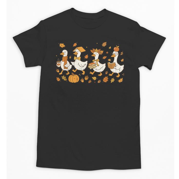 Fall Goose Reading Book Teacher Autumn Pumpkin Cozy Season Unisex T-Shirt