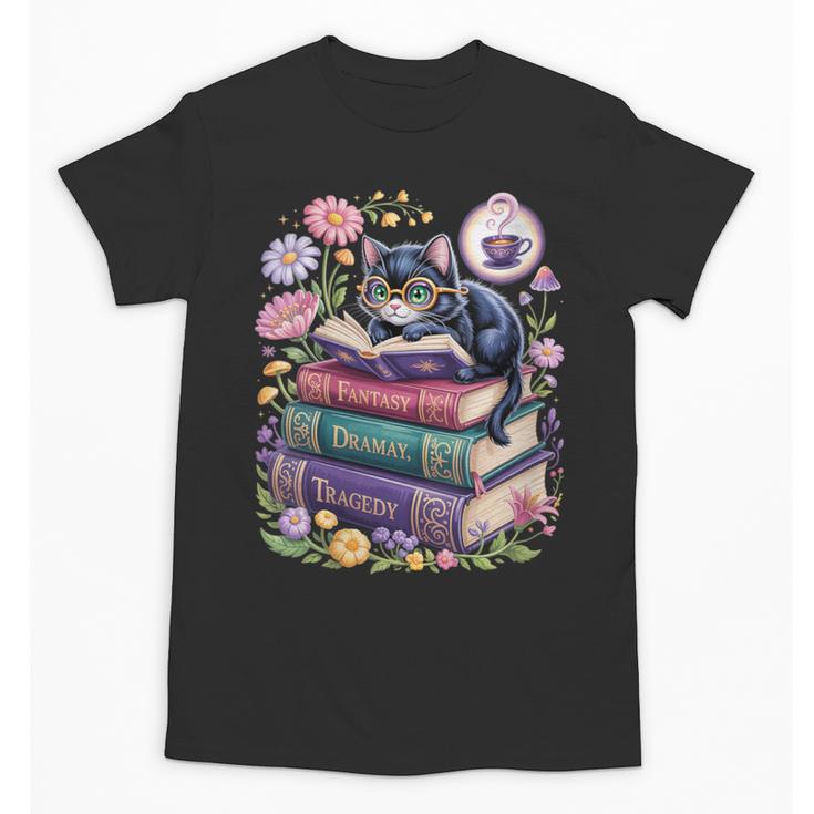 Fantasy Drama Tragedy Cute Cat Book Lover Readers Librarians Unisex T-Shirt
