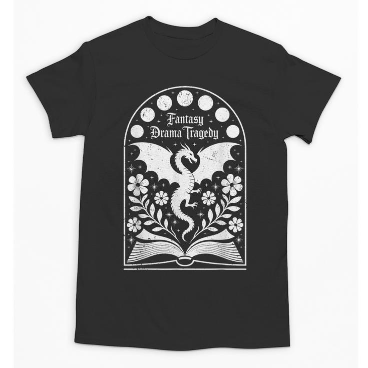 Fantasy Drama Tragedy Dragon Book Magic Gothic Moon Phases Unisex T-Shirt