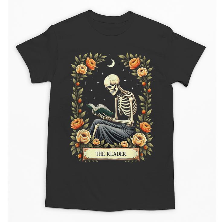 Floral Tarot Card The Reader Skeleton Reading Book Unisex T-Shirt