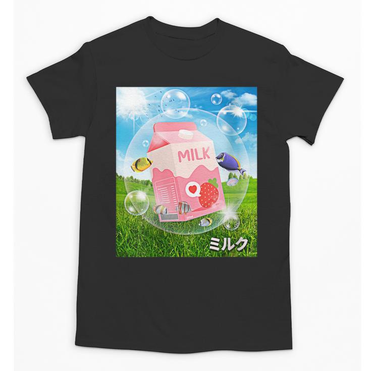 Frutiger Aero Aesthetic Tech Kawaii Strawberry Milk Fishes Unisex T-Shirt