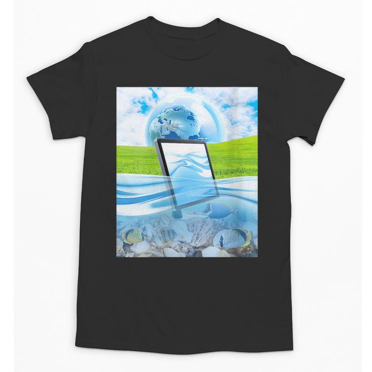 Frutiger Aero Aesthetic Tech Water Fishes Monitor Screen Unisex T-Shirt