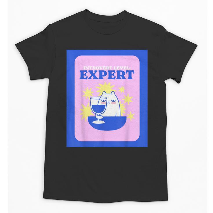 Fun Cute Introvert Cat Character With Wine Unisex T-Shirt