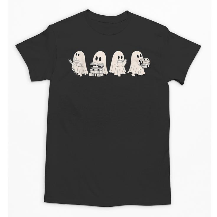 Ghost Book Reading Halloween Books Lover Teacher Kids Unisex T-Shirt