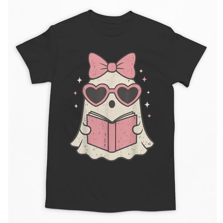 Ghost Reading Book Halloween Cat Lover Unisex T-Shirt