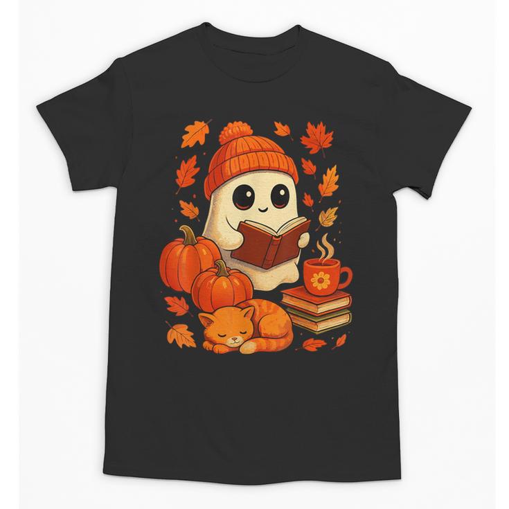 Ghost Reading Book Lovers Autumn Fall Halloween Unisex T-Shirt