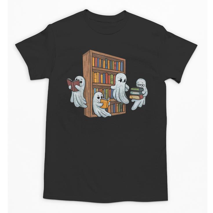 Ghosts Reading Books Teacher Halloween Librarian Book Lover Unisex T-Shirt