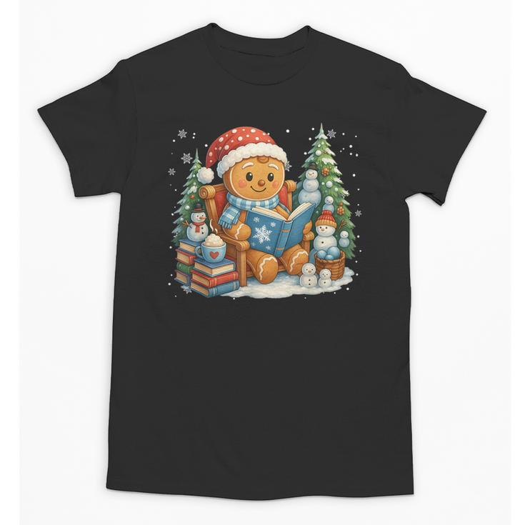 Gingerbread Reading Book Lovers Christmas Bookworm Librarian Unisex T-Shirt