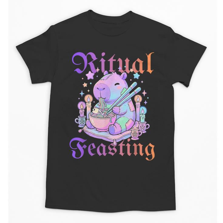 Goth Capybara Ramen Ritual Feasting Soft Introvert Art Unisex T-Shirt