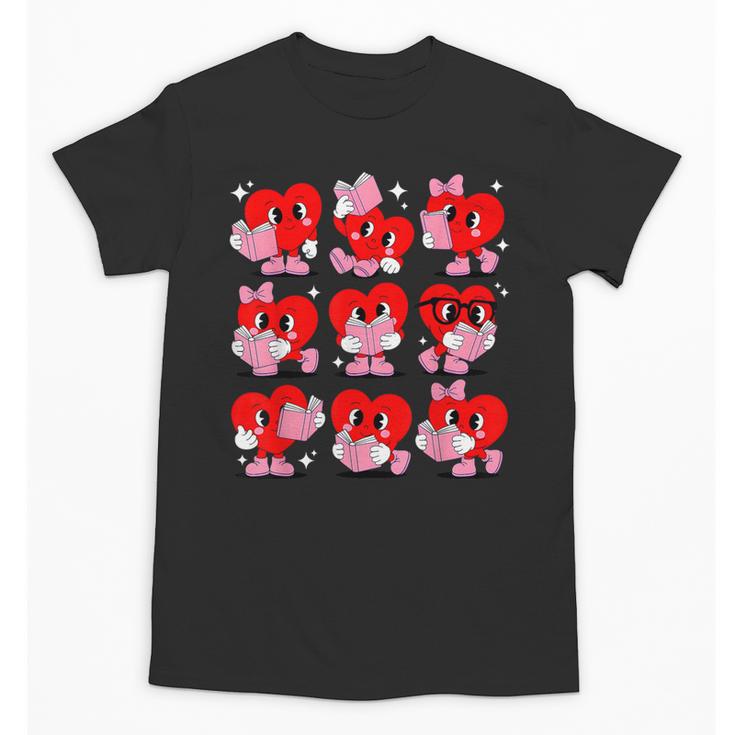 Heart Reading Books Valentine Teacher Boys Girls Book Lover Unisex T-Shirt