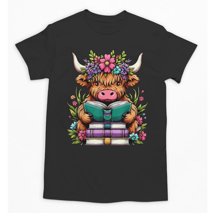 Highland Cow Book Floral Bookworm Unisex T-Shirt