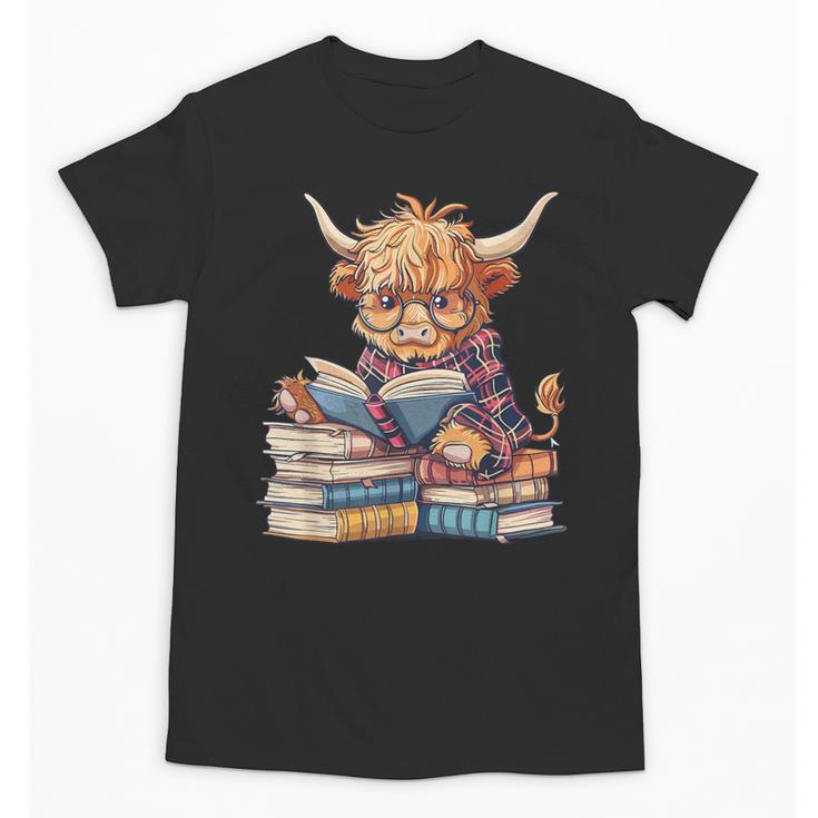 Highland Cow Reading Book Librarian Library Unisex T-Shirt