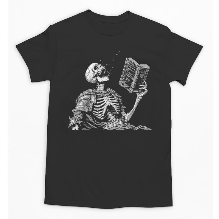 Hilarious Skeleton Holding a Book And Laughing Gothic Unisex T-Shirt