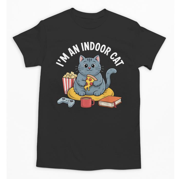 I'm An Indoor Cat Introvert Pizza Popcorn Book Gamer Cat Unisex T-Shirt